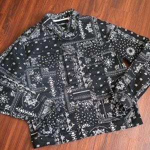 Fashion Nova Black Bandana Denim Jacket